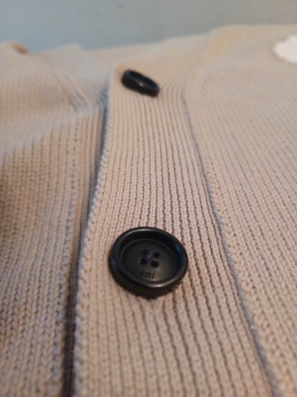 AMI Paris Beige Heart A Luxe Cotton Cardigan Sweater, L - Picture 9 of 10